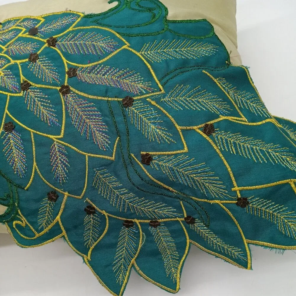 Vintage Peacock Accent Pillow THRO by Marlo Lorenz Embroidered Sequin 10X18